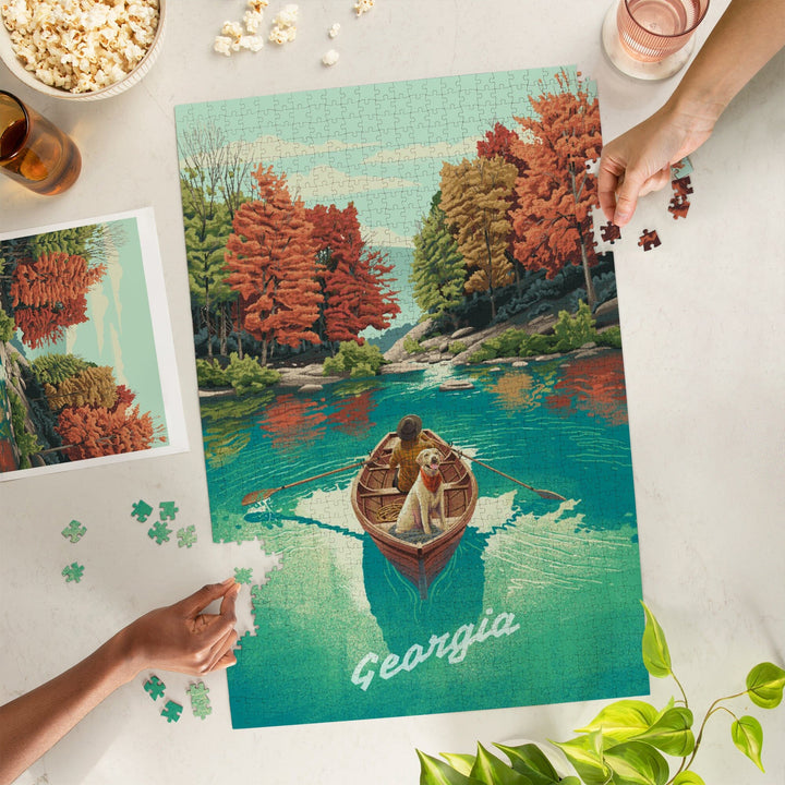 Georgia, Quiet Explorer, Boating, Mountain, Jigsaw Puzzle - Lantern Press