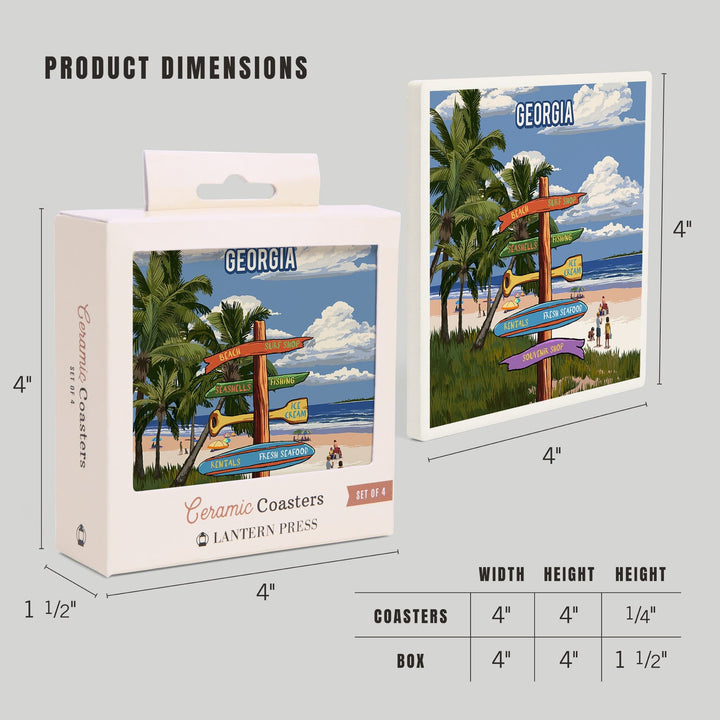 Georgia, Signpost, Coast Beach with Palms, Coasters Coasters Lantern Press 