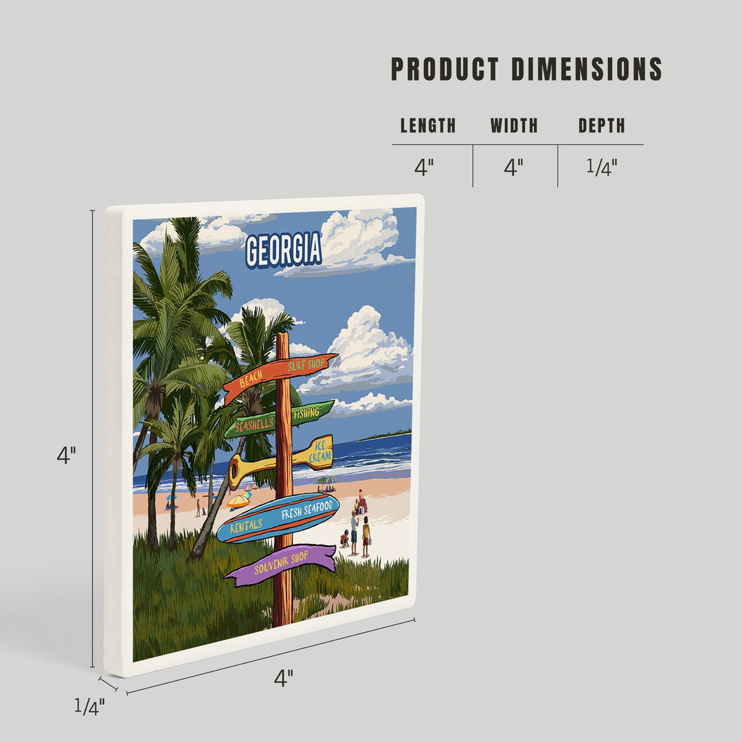 Georgia, Signpost, Coast Beach with Palms, Coasters Coasters Lantern Press 