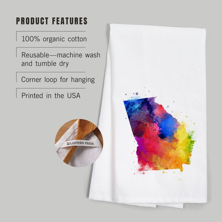 Georgia, State Abstract Watercolor, No text, Organic Cotton Kitchen Tea Towels Kitchen Lantern Press 