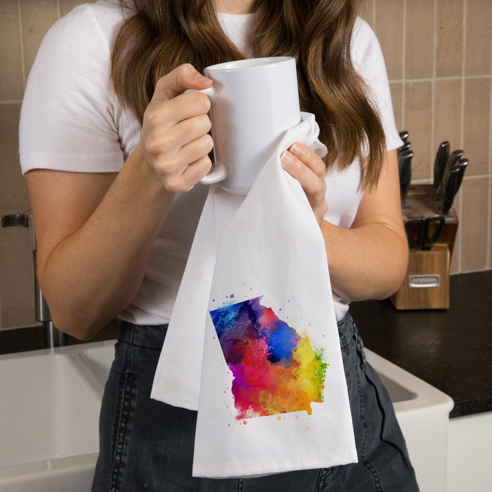 Georgia, State Abstract Watercolor, No text, Organic Cotton Kitchen Tea Towels Kitchen Lantern Press 