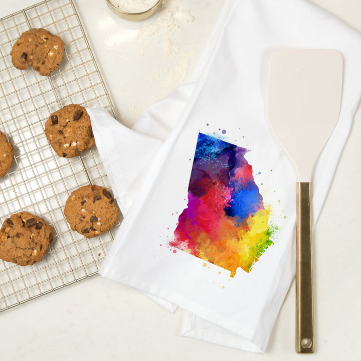 Georgia, State Abstract Watercolor, No text, Organic Cotton Kitchen Tea Towels Kitchen Lantern Press 