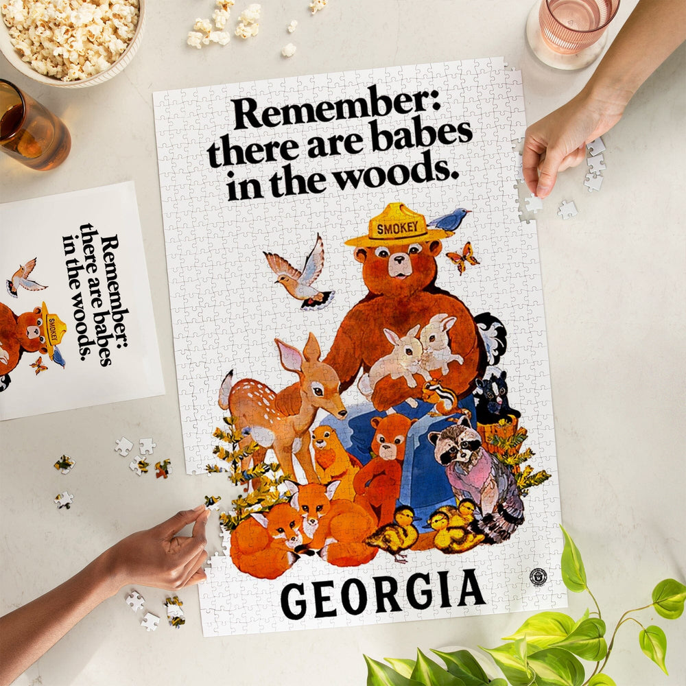 Georgia, Vintage Poster, Smokey Bear, Babes in the Woods, Jigsaw Puzzle Puzzle Lantern Press 