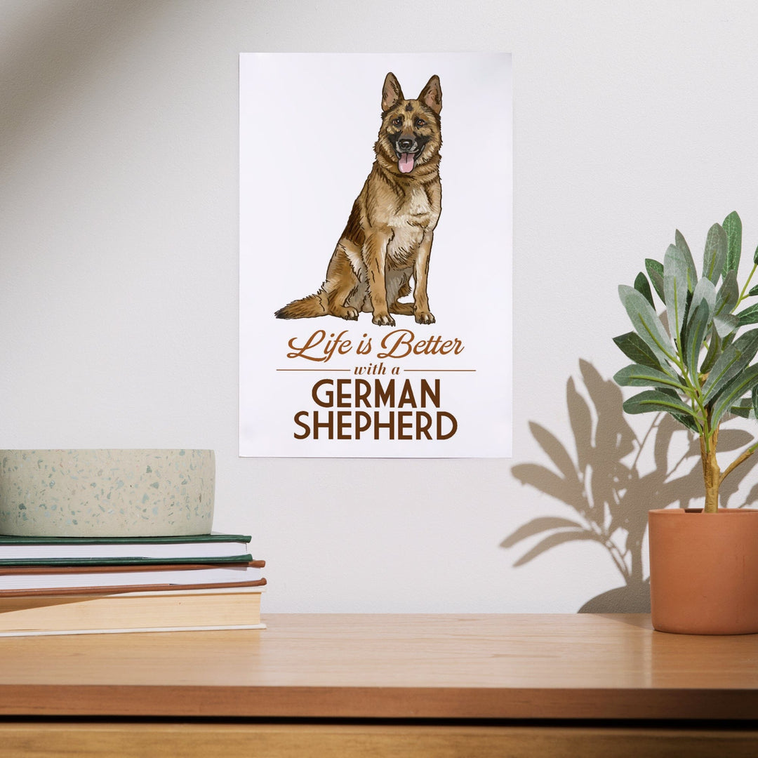German Shepherd, Life is Better, White Background, Art & Giclee Prints Art Lantern Press 