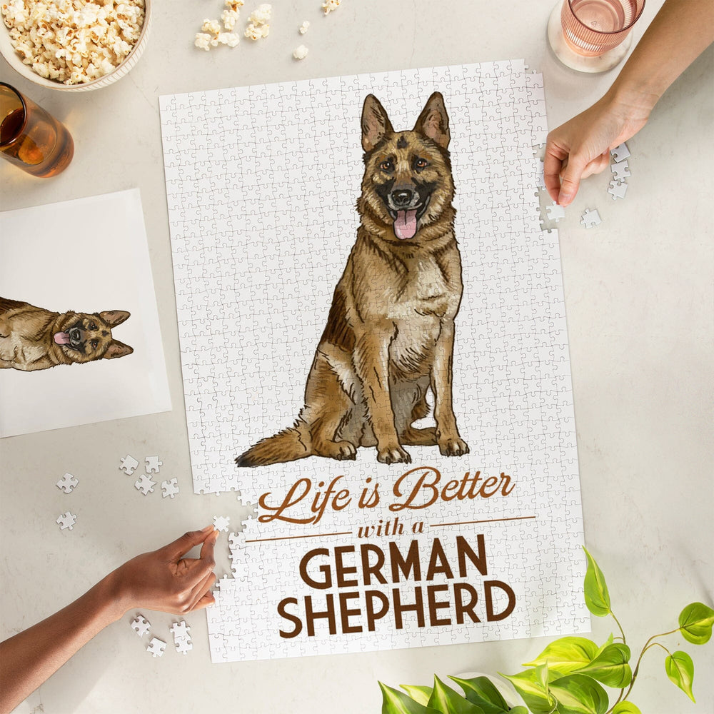 German Shepherd, Life is Better, White Background, Jigsaw Puzzle Puzzle Lantern Press 