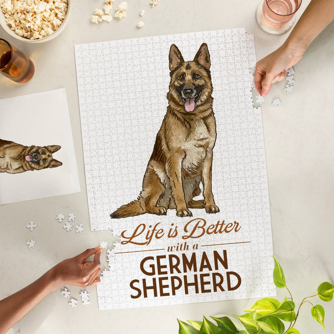 German Shepherd, Life is Better, White Background, Jigsaw Puzzle Puzzle Lantern Press 