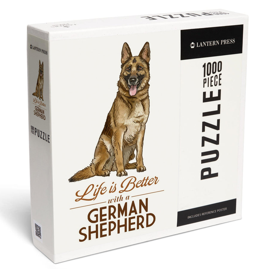 German Shepherd, Life is Better, White Background, Jigsaw Puzzle Puzzle Lantern Press 