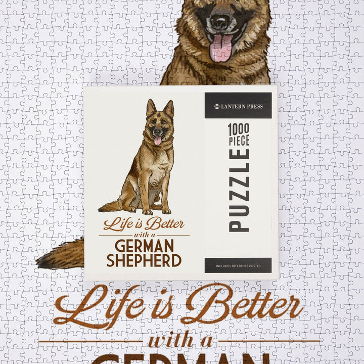 German Shepherd, Life is Better, White Background, Jigsaw Puzzle Puzzle Lantern Press 