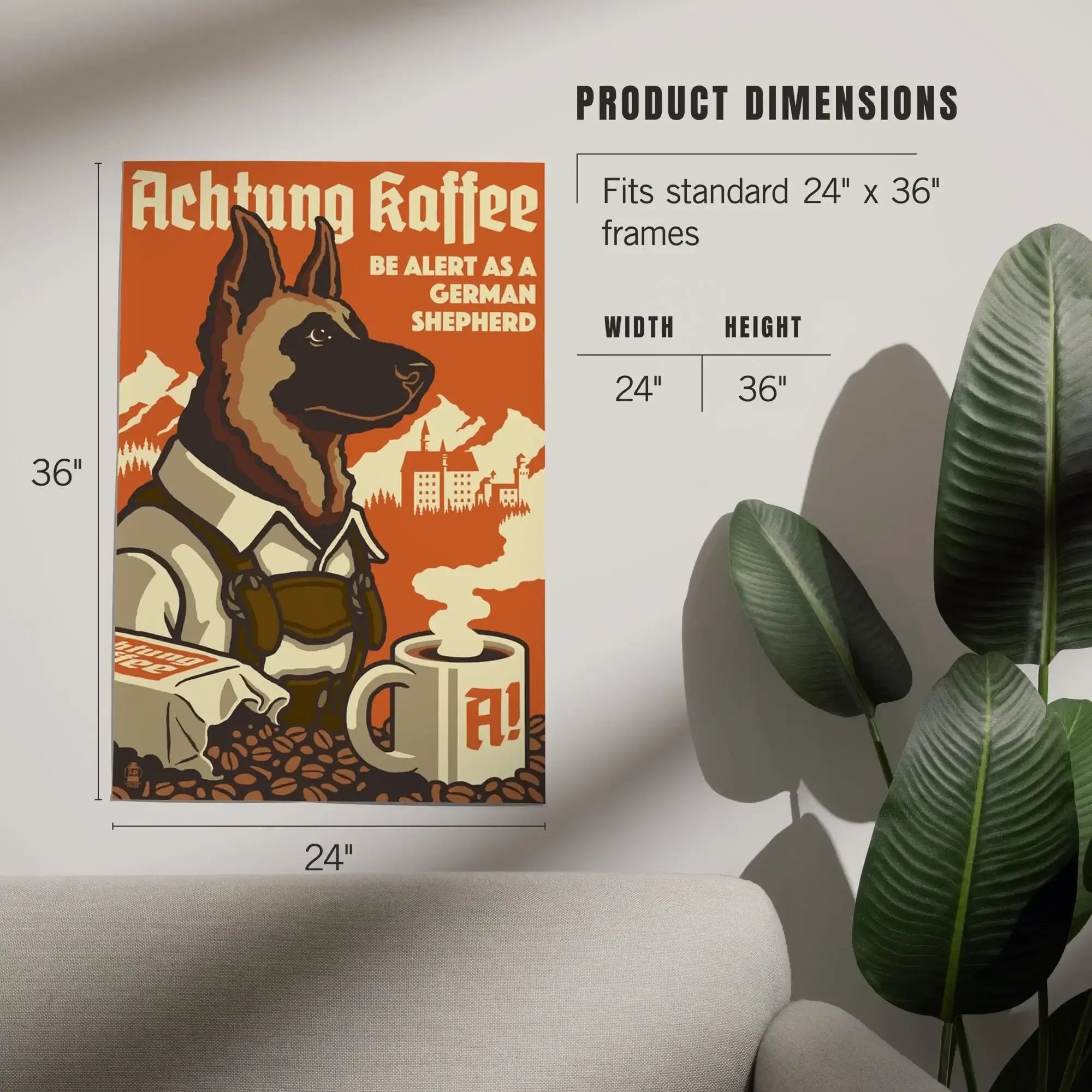 German Shepherd, Retro Coffee Ad art prints, metal signs – Lantern