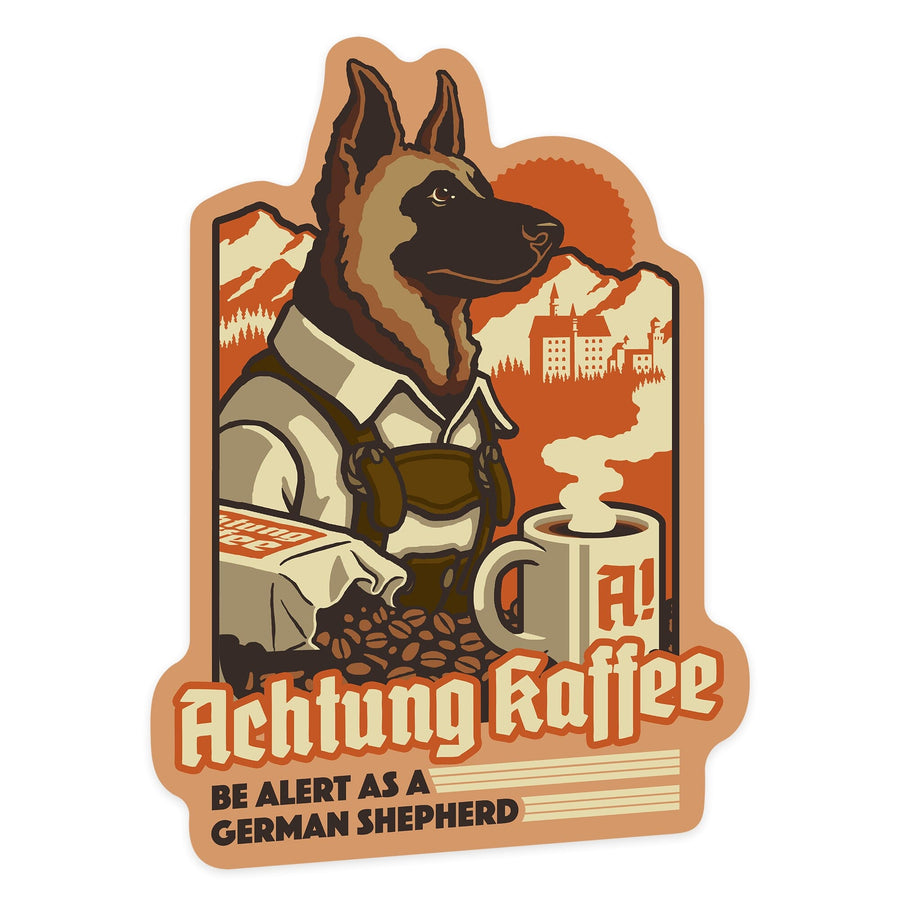German Shepherd, Retro Coffee Ad, Contour, Lantern Press Artwork, Vinyl Sticker Sticker Lantern Press 