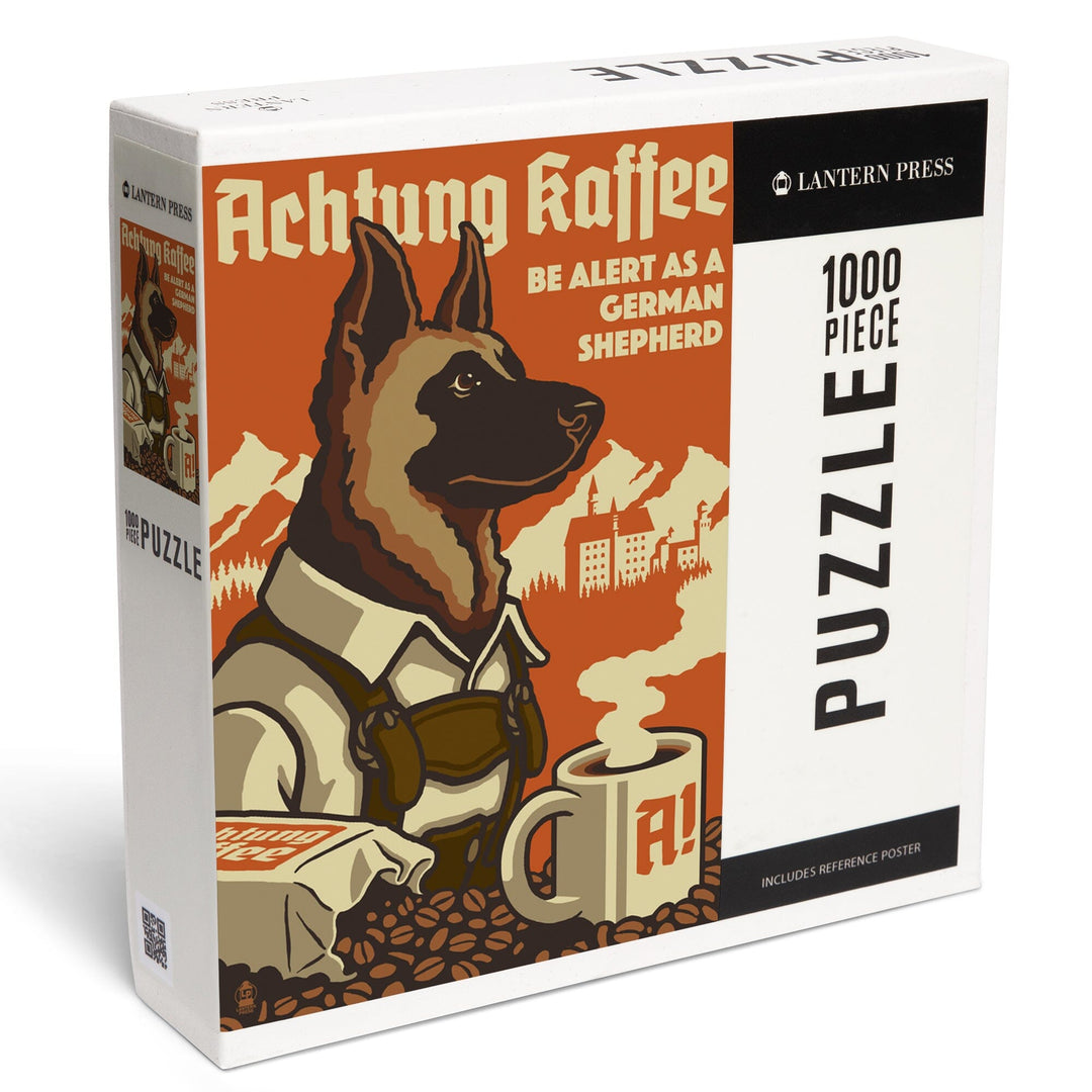 German Shepherd, Retro Coffee Ad, Jigsaw Puzzle Puzzle Lantern Press 