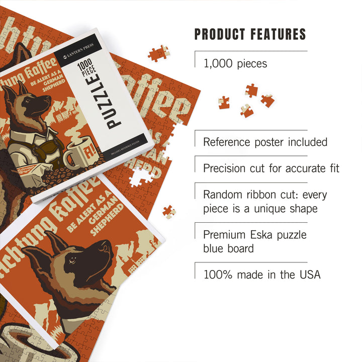 German Shepherd, Retro Coffee Ad, Jigsaw Puzzle Puzzle Lantern Press 