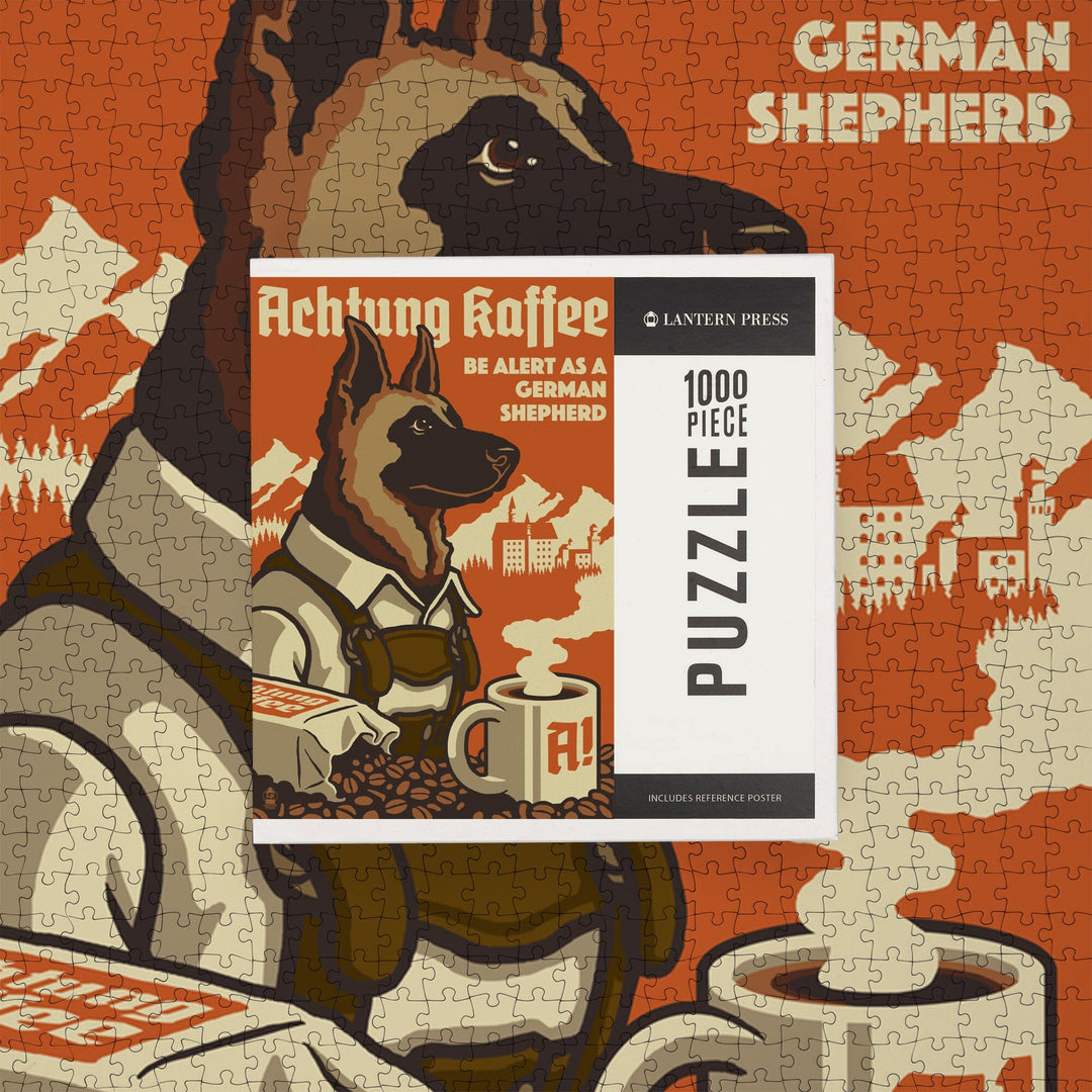 German Shepherd, Retro Coffee Ad, Jigsaw Puzzle Puzzle Lantern Press 