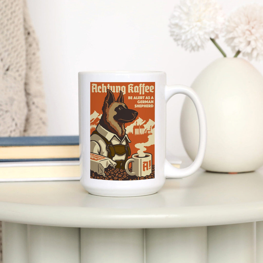 German Shepherd, Retro Coffee Ad, Lantern Press Artwork, Ceramic Mug Mugs Lantern Press 