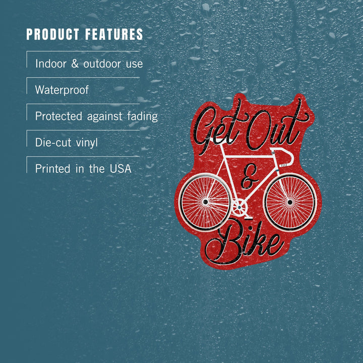 Get Out and Bike, Screenprint Style, Contour, Vinyl Sticker Sticker Lantern Press 