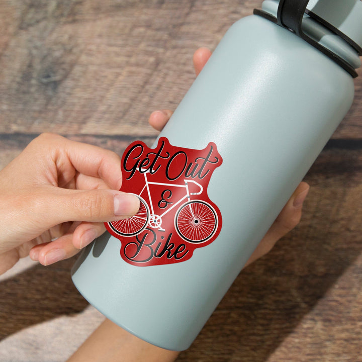 Get Out and Bike, Screenprint Style, Contour, Vinyl Sticker Sticker Lantern Press 