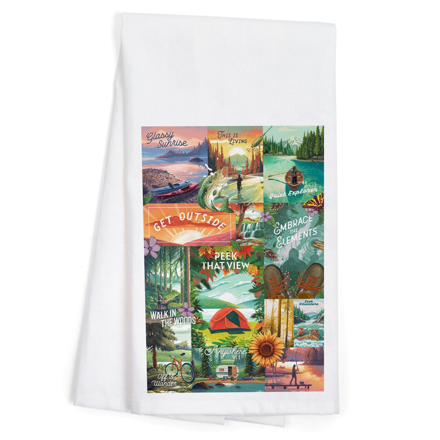 Get Outside Series Collage, Organic Cotton Kitchen Tea Towels Kitchen Lantern Press 