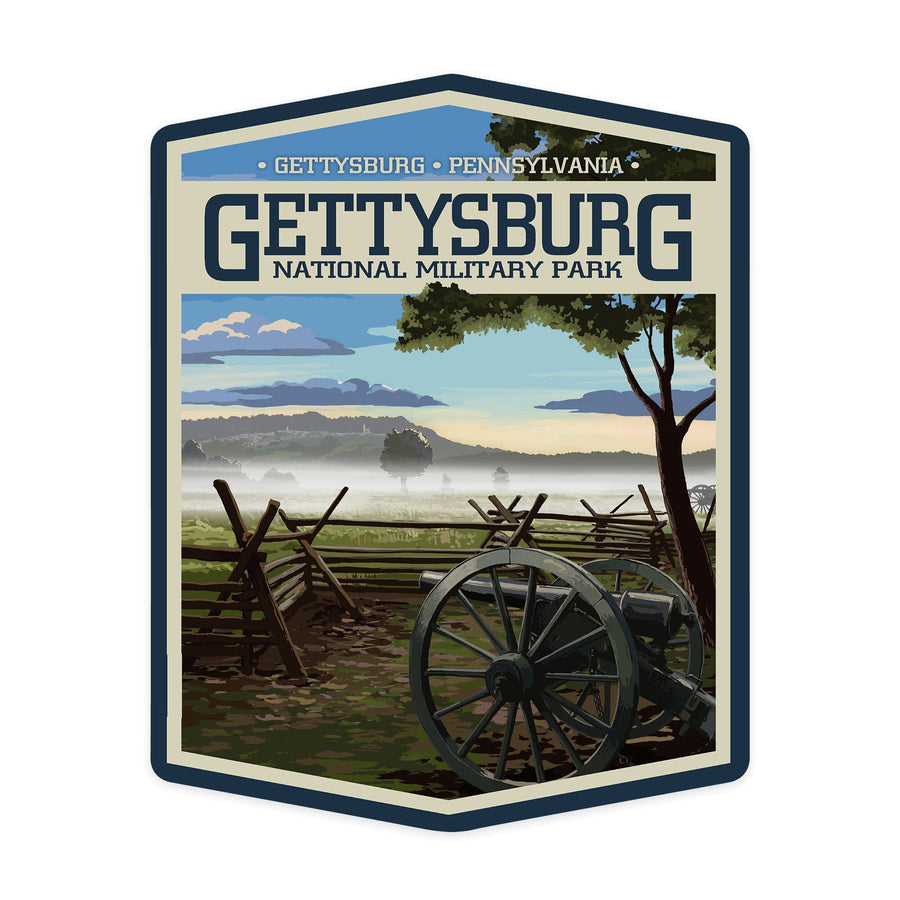 Gettysburg National Military Park, Pennsylvania, Misty Battlefield, Contour, Lantern Press Artwork, Vinyl Sticker Sticker Lantern Press 