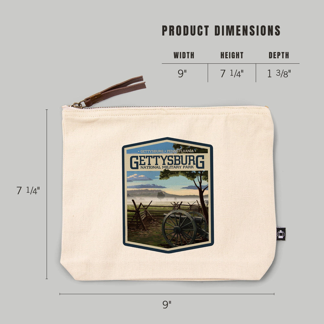 Gettysburg National Military Park, Pennsylvania, Misty Battlefield,, Organic Cotton Zipper Pouch, Go Bag Go Bag Lantern Press 