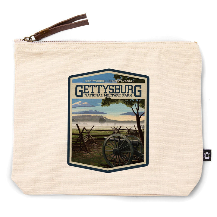 Gettysburg National Military Park, Pennsylvania, Misty Battlefield,, Organic Cotton Zipper Pouch, Go Bag Go Bag Lantern Press 