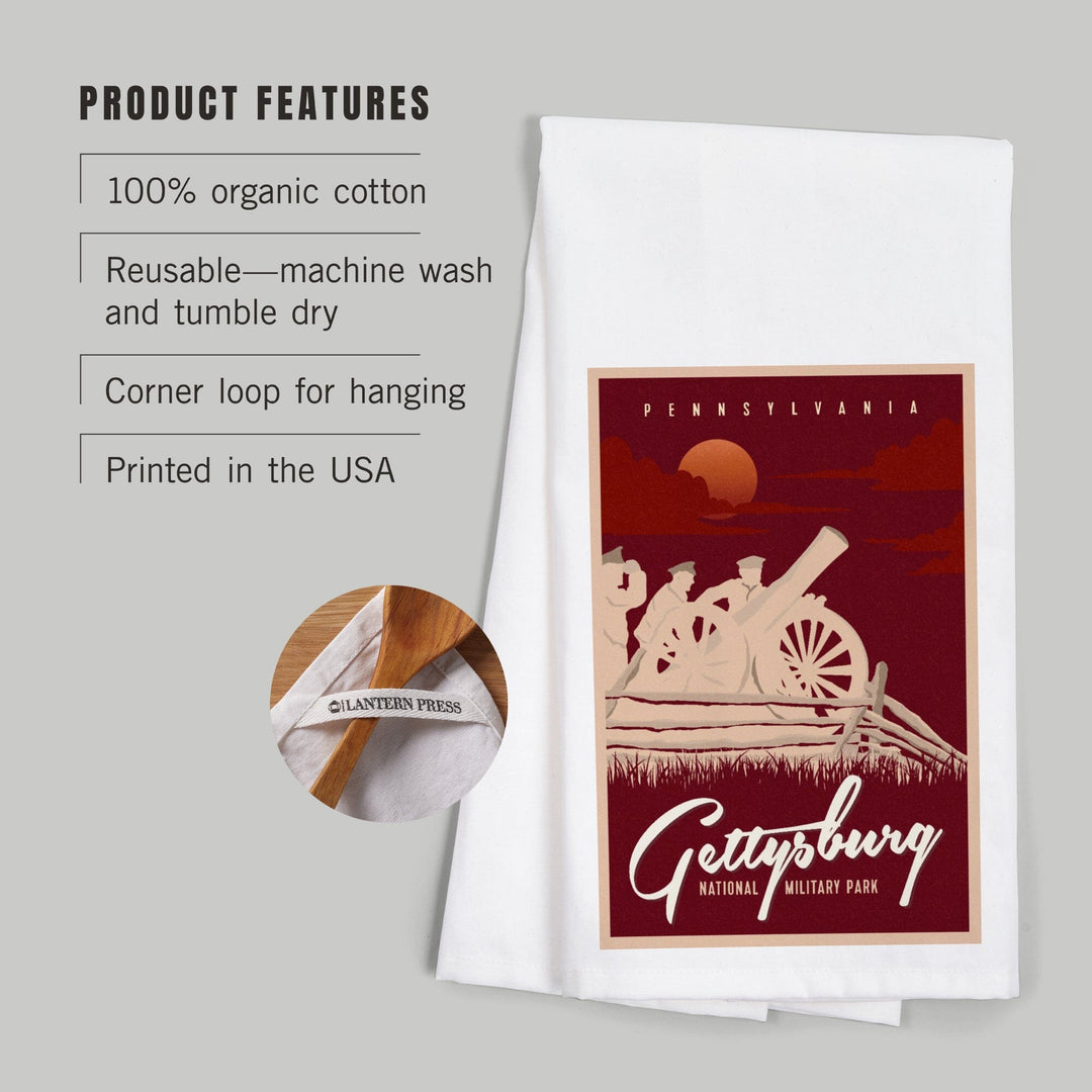 Gettysburg National Military Park, Pennsylvania, Soldiers and Cannons, Organic Cotton Kitchen Tea Towels Kitchen Lantern Press 