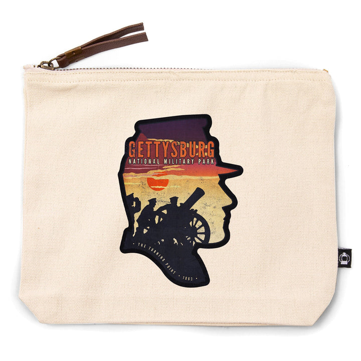 Gettysburg National Military Park, Pennsylvania, Soldiers and Cannons,, Organic Cotton Zipper Pouch, Go Bag Go Bag Lantern Press 