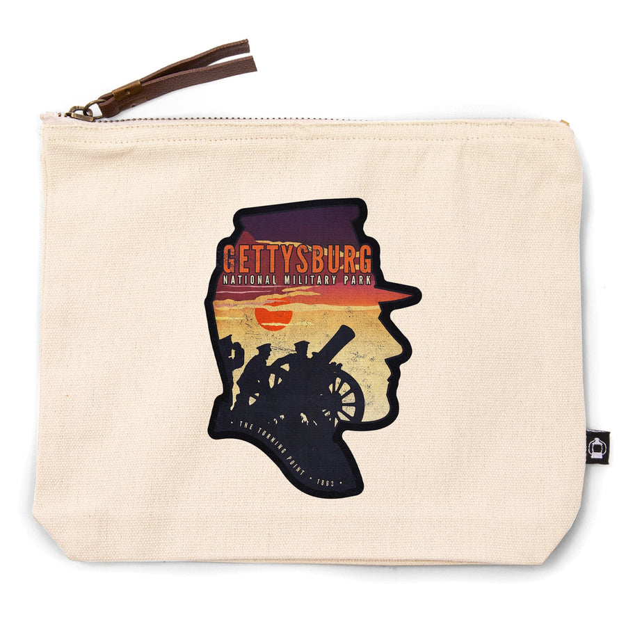 Gettysburg National Military Park, Pennsylvania, Soldiers and Cannons,, Organic Cotton Zipper Pouch, Go Bag Go Bag Lantern Press 