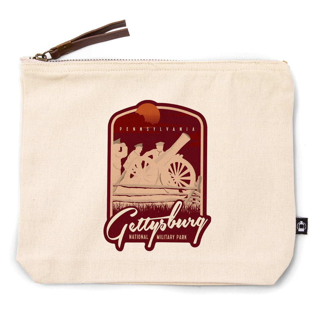 Gettysburg National Military Park, Pennsylvania, Soldiers and Cannons,, Organic Cotton Zipper Pouch, Go Bag Go Bag Lantern Press 