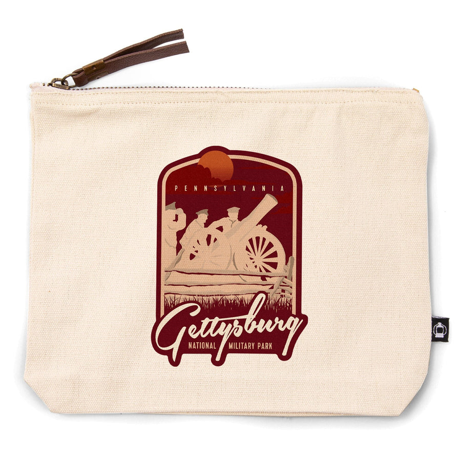 Gettysburg National Military Park, Pennsylvania, Soldiers and Cannons,, Organic Cotton Zipper Pouch, Go Bag Go Bag Lantern Press 