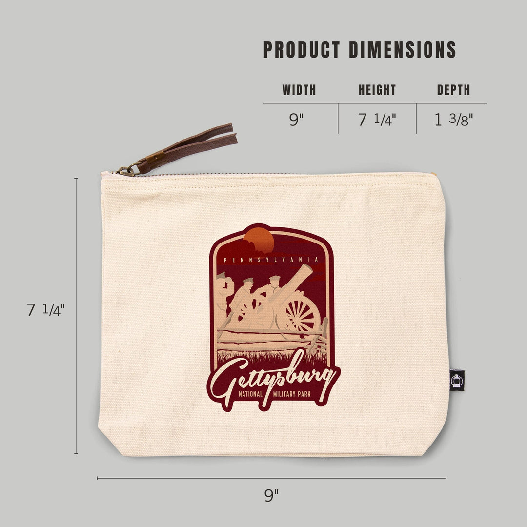 Gettysburg National Military Park, Pennsylvania, Soldiers and Cannons,, Organic Cotton Zipper Pouch, Go Bag Go Bag Lantern Press 