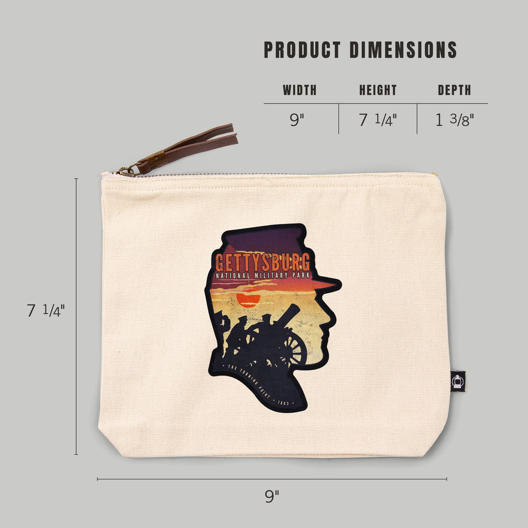 Gettysburg National Military Park, Pennsylvania, Soldiers and Cannons,, Organic Cotton Zipper Pouch, Go Bag Go Bag Lantern Press 