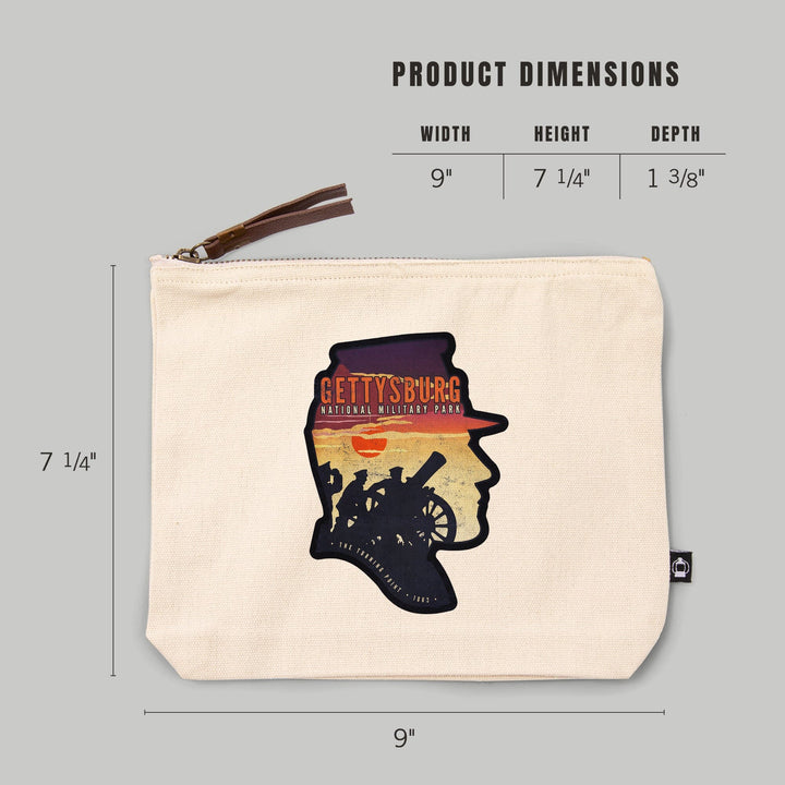 Gettysburg National Military Park, Pennsylvania, Soldiers and Cannons,, Organic Cotton Zipper Pouch, Go Bag Go Bag Lantern Press 