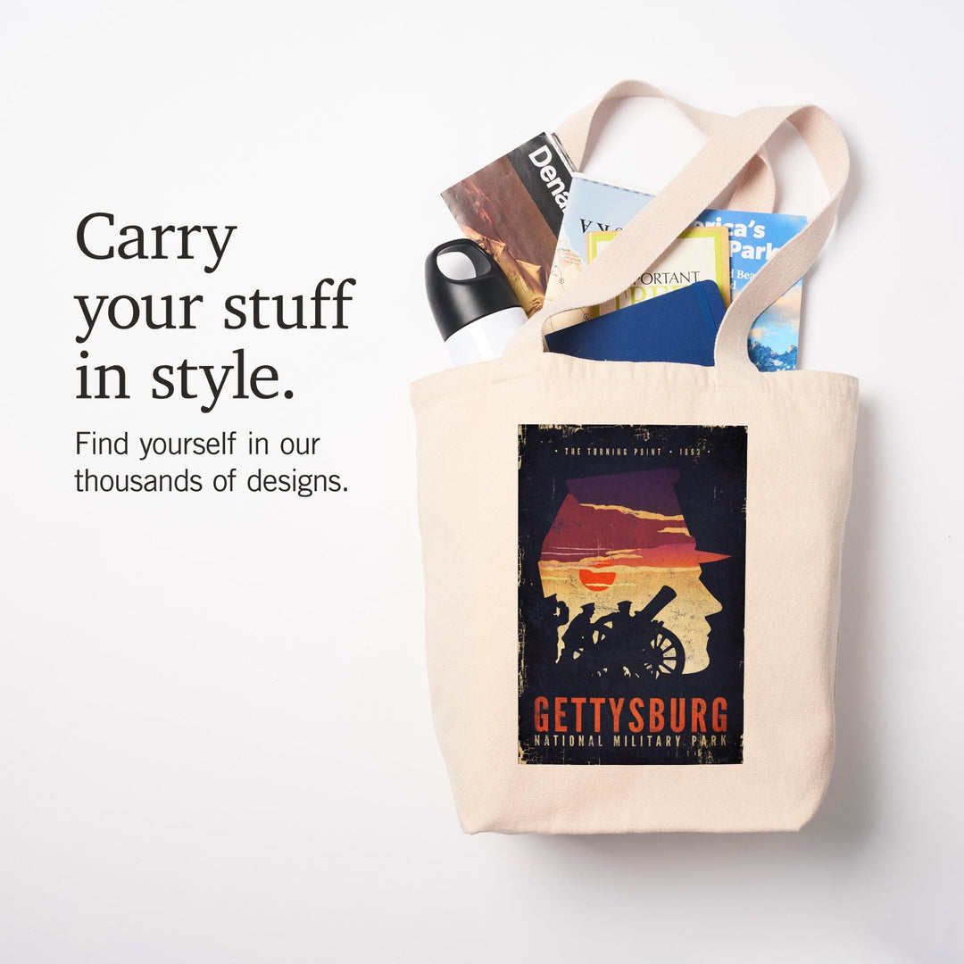 Gettysburg National Military Park, Pennsylvania, The Turning Point, Soldiers and Cannons, Tote Bag Totes Lantern Press 