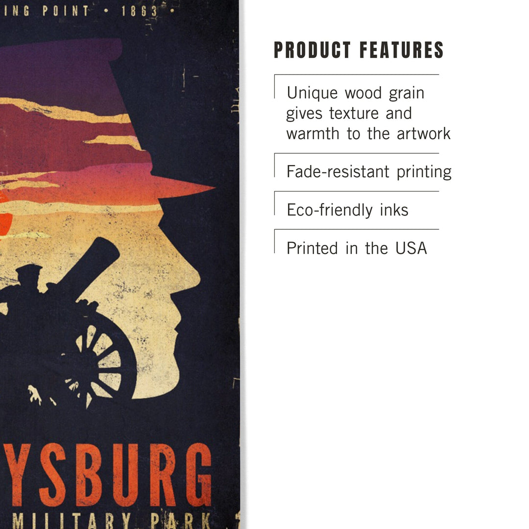 Gettysburg National Military Park, Pennsylvania, The Turning Point, Soldiers and Cannons, Wood Signs and Postcards Wood Lantern Press 