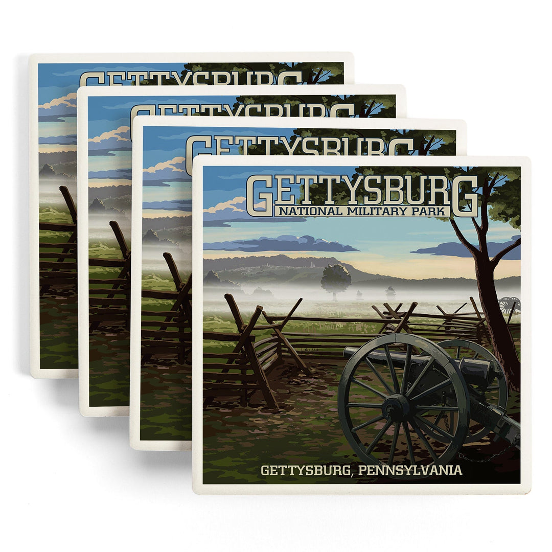 Gettysburg, Pennsylvania, Military Park, Lantern Press Artwork, Coaster Set - Lantern Press