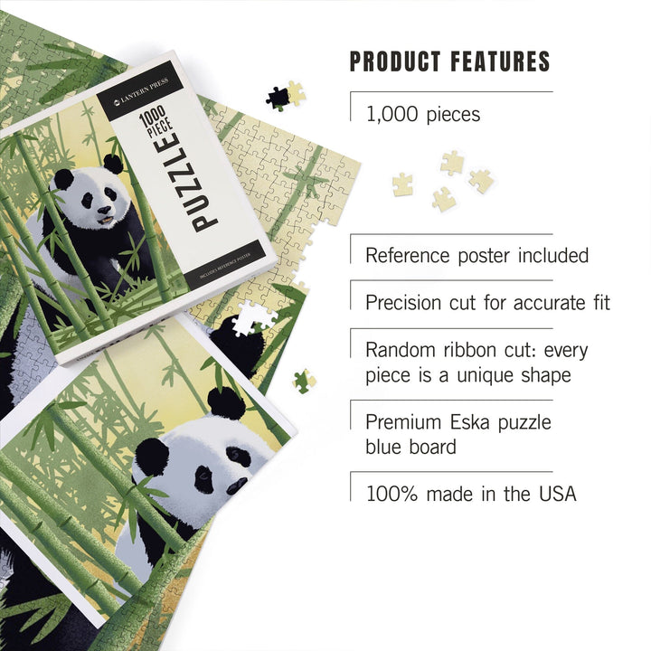 Giant Panda, Lithograph Series, Jigsaw Puzzle Puzzle Lantern Press 