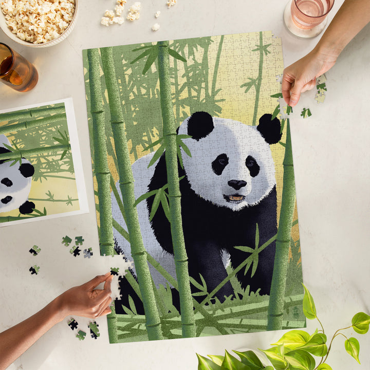 Giant Panda, Lithograph Series, Jigsaw Puzzle Puzzle Lantern Press 