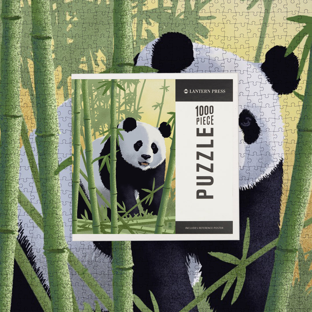 Giant Panda, Lithograph Series, Jigsaw Puzzle Puzzle Lantern Press 