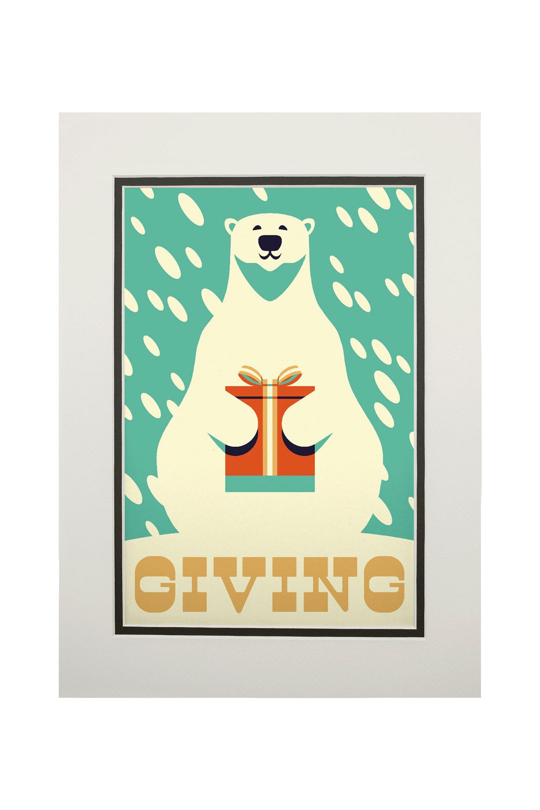 Gift, Polar Bear, Retro Christmas, Art & Giclee Prints Art Lantern Press 11 x 14 Matted Art Print 