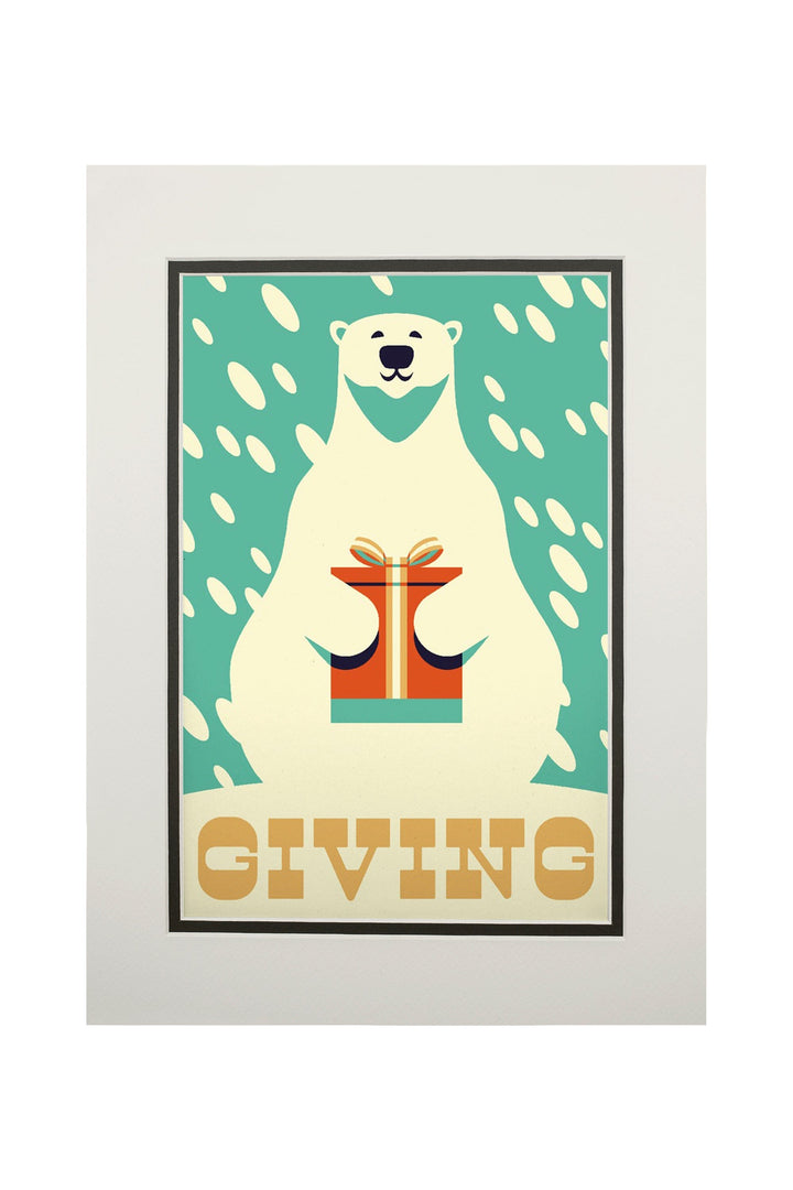 Gift, Polar Bear, Retro Christmas, Art & Giclee Prints Art Lantern Press 11 x 14 Matted Art Print 