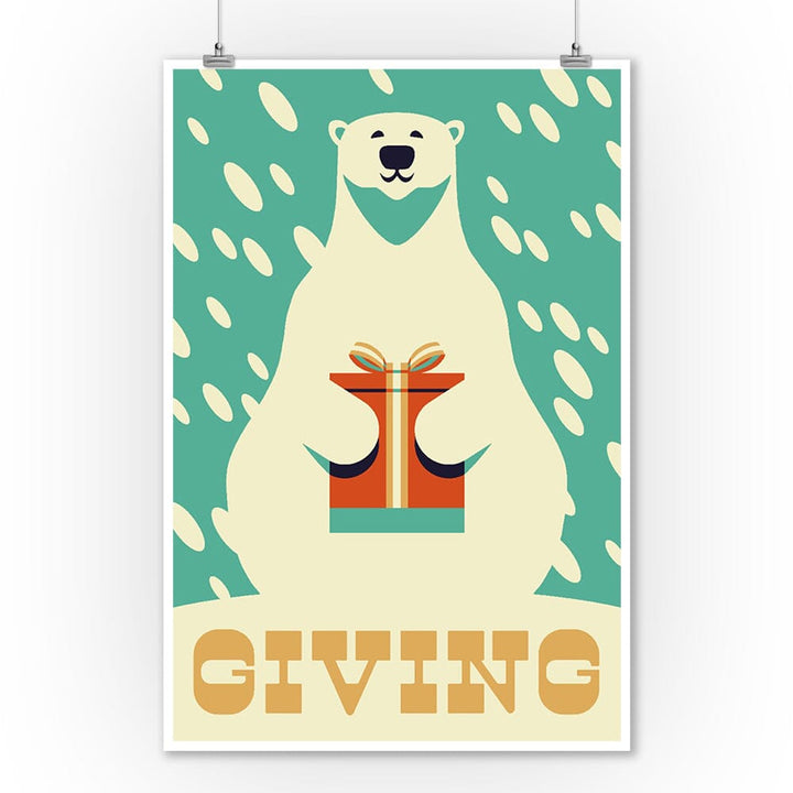 Gift, Polar Bear, Retro Christmas, Art & Giclee Prints Art Lantern Press 12 x 18 Art Print 