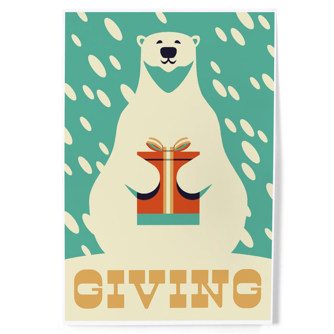 Gift, Polar Bear, Retro Christmas, Art & Giclee Prints Art Lantern Press 