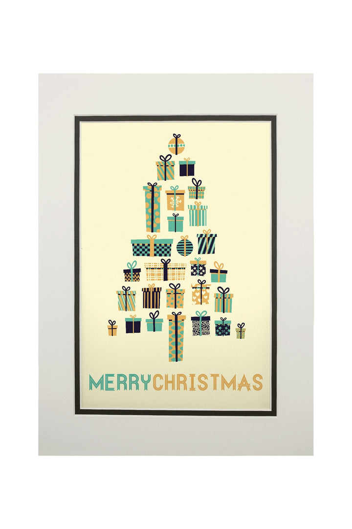 Gifts Tree, Retro Christmas, Art & Giclee Prints Art Lantern Press 11 x 14 Matted Art Print 