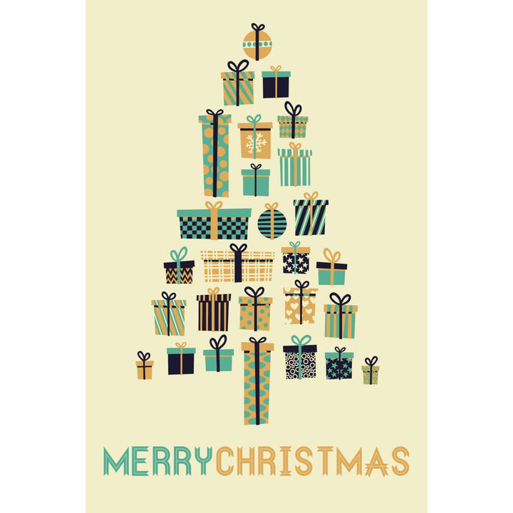 Gifts Tree, Retro Christmas, Lantern Press Artwork, Stretched Canvas Canvas Lantern Press 