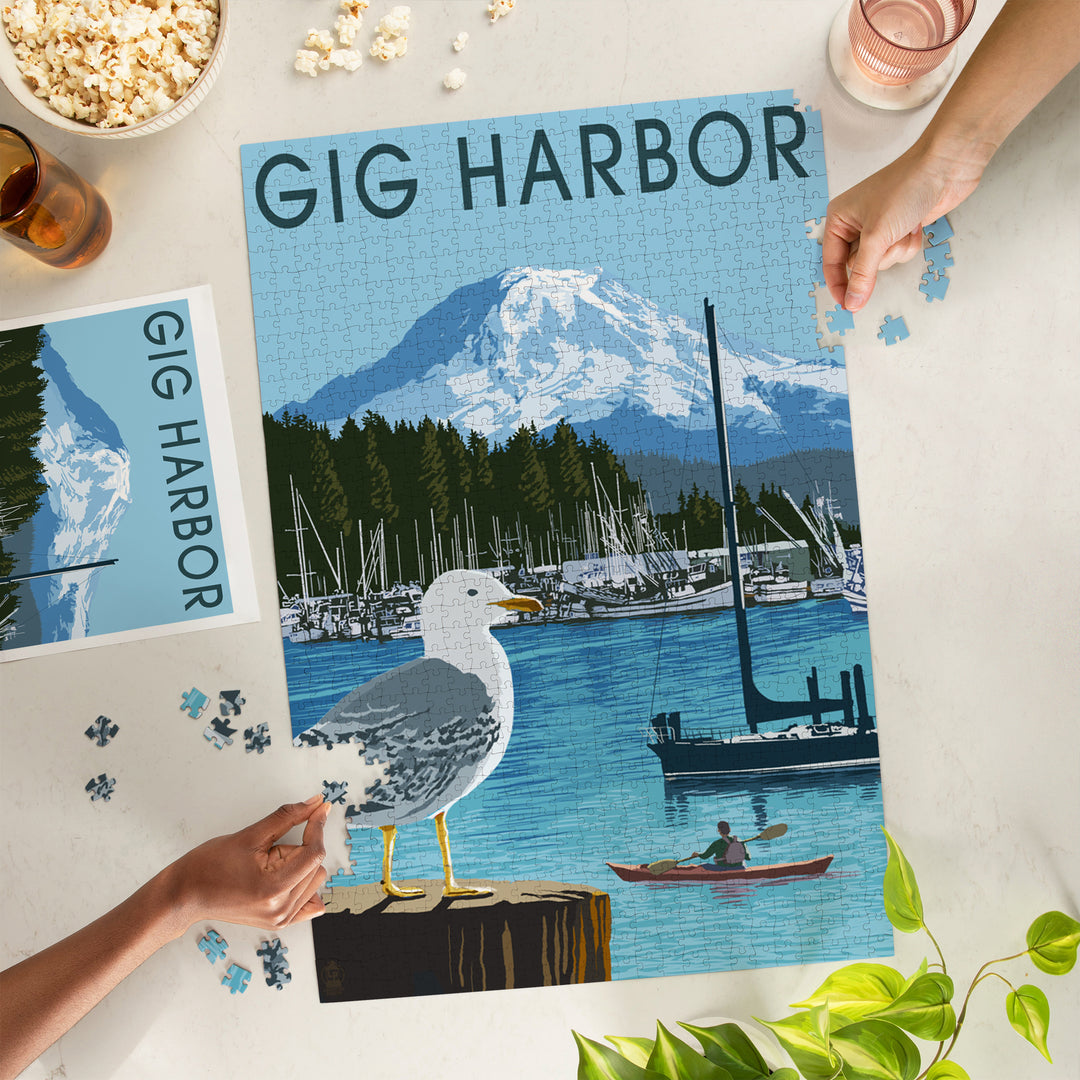 Gig Harbor, Washington, Day Scene, Jigsaw Puzzle Puzzle Lantern Press 