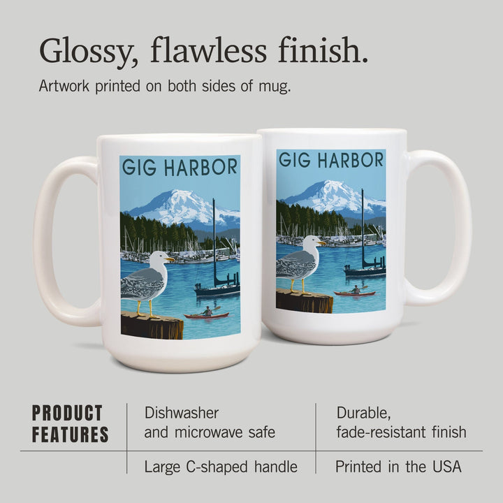 Gig Harbor, Washington, Day Scene, Lantern Press Artwork, Ceramic Mug Mugs Lantern Press 
