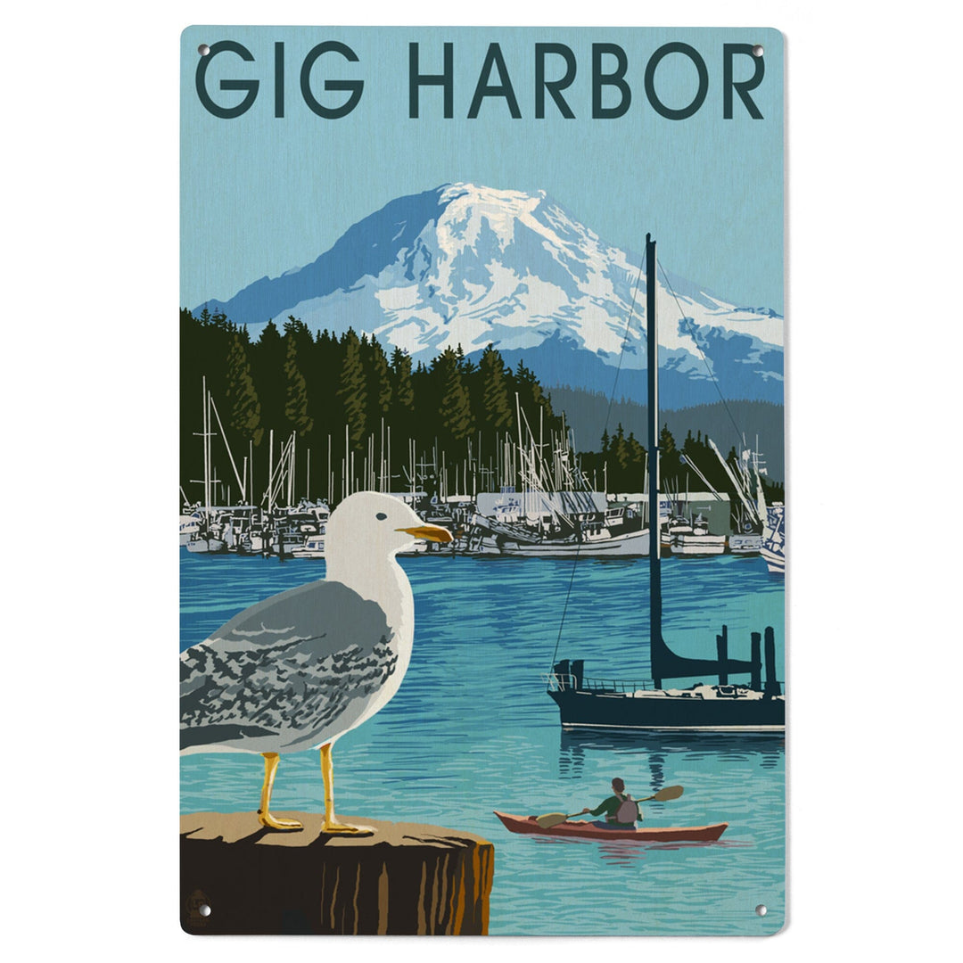 Gig Harbor, Washington, Day Scene, Lantern Press Artwork, Wood Signs and Postcards Wood Lantern Press 