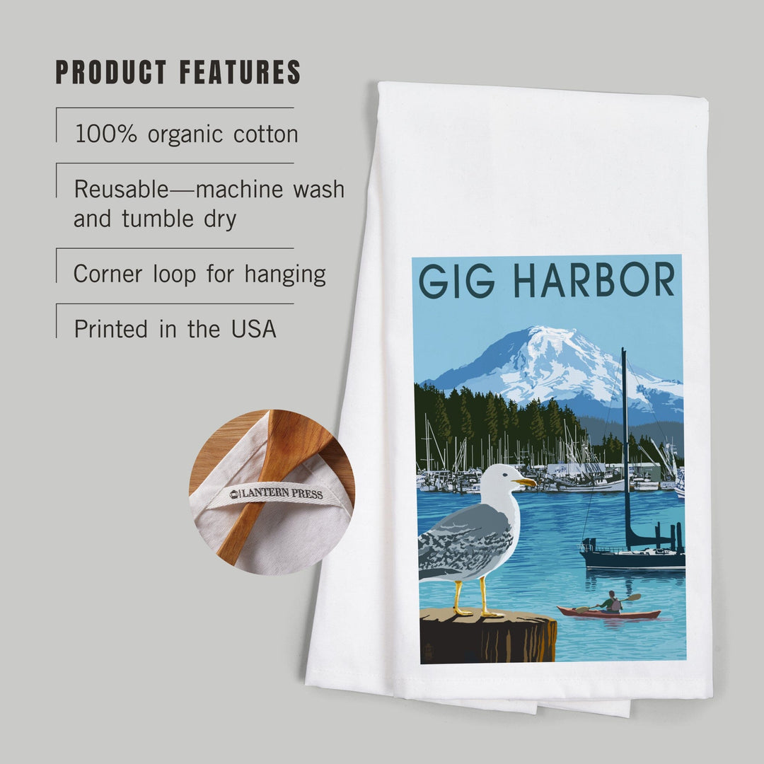 Gig Harbor, Washington, Day Scene, Organic Cotton Kitchen Tea Towels Kitchen Lantern Press 