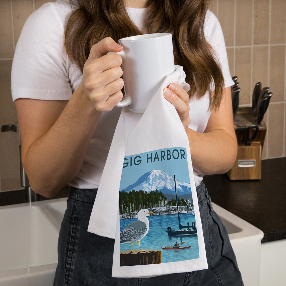 Gig Harbor, Washington, Day Scene, Organic Cotton Kitchen Tea Towels Kitchen Lantern Press 