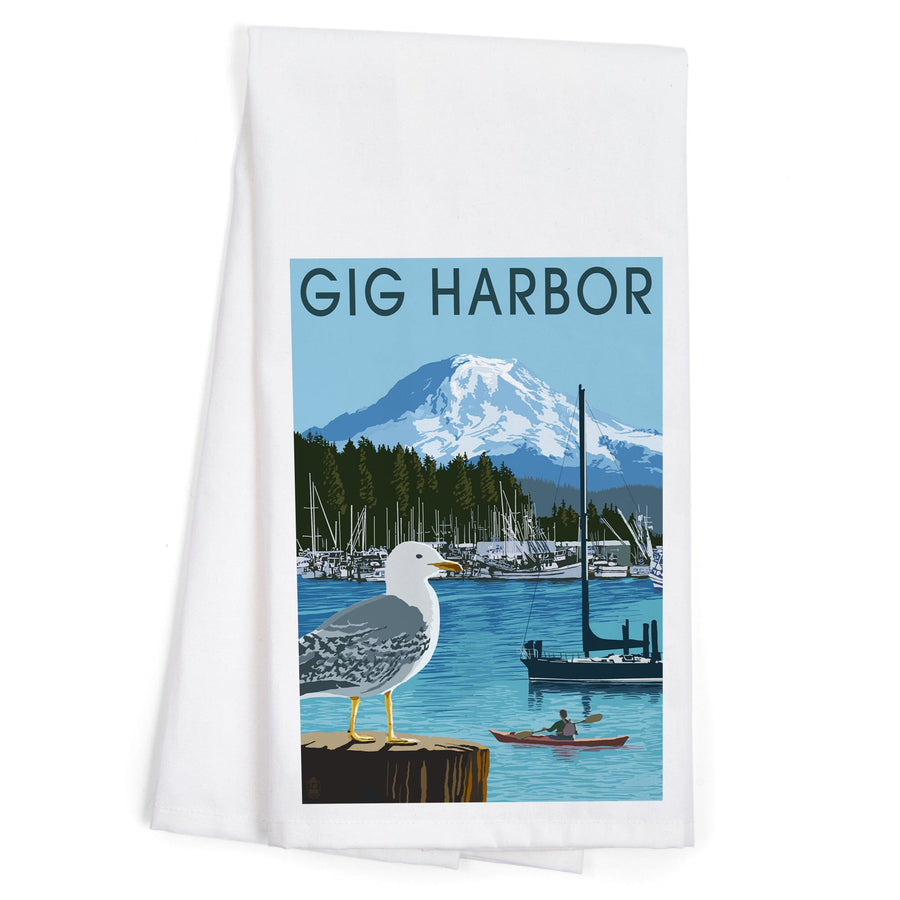 Gig Harbor, Washington, Day Scene, Organic Cotton Kitchen Tea Towels Kitchen Lantern Press 